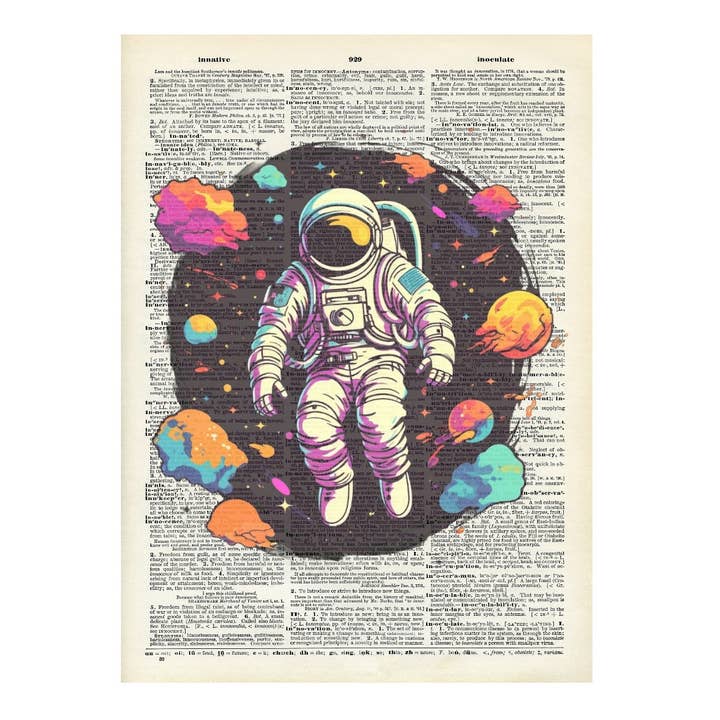 Space Planets Astronaut Vintage Dictionary Art Print