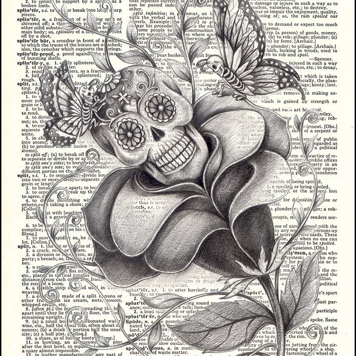 Day of the Dead Skull Rose Dictionary Art Print