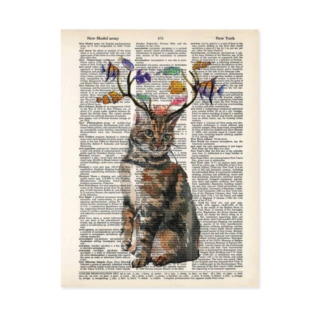 Cat with Fish Antlers Dictionary Art Print
