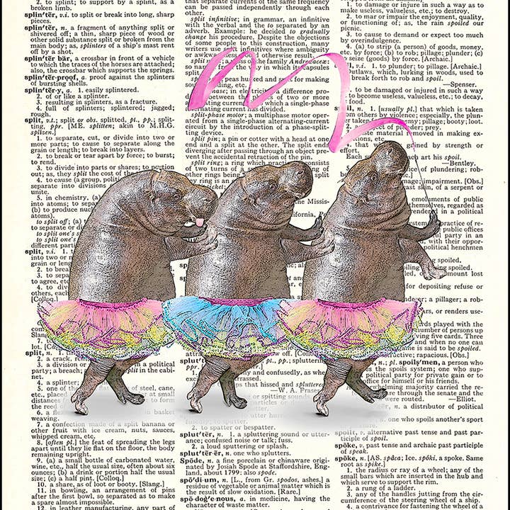 Hippos in Tutus Dictionary Art Print