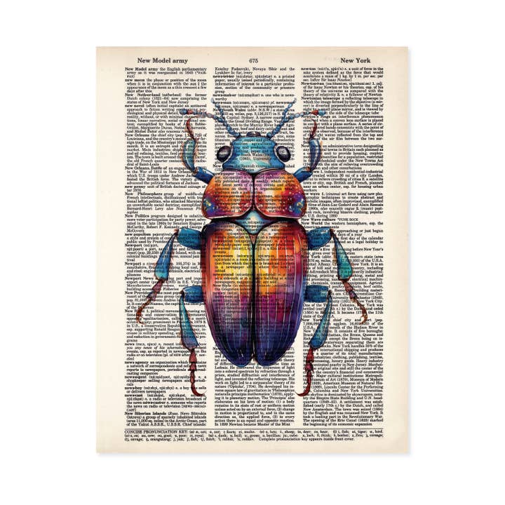 Colorful Beetle Dictionary Art Print