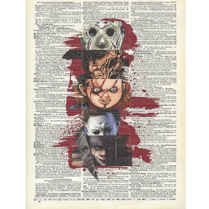 Horror Halloween Chuckie, Myers, IT, Jason Vintage Dictionary Art Print