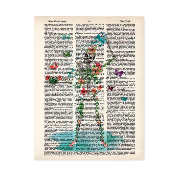 Skeleton Watering Plants and Flowers Dictionary Art Print
