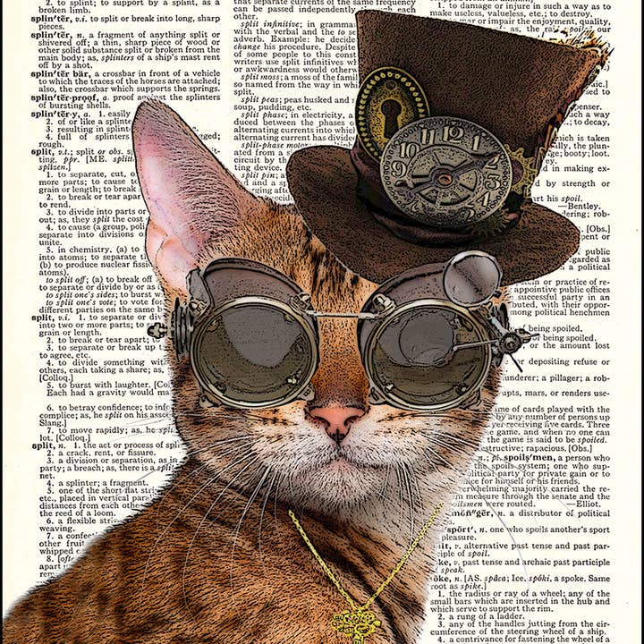 Steampunk Kitty Dictionary Art Print