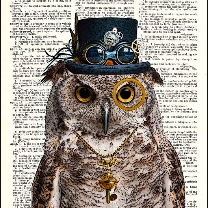 Steampunk Owl Dictionary Art Print