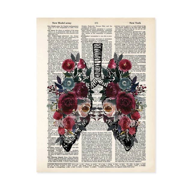 Lung Flowers in Roses Berry & Blue Dictionary Art Print