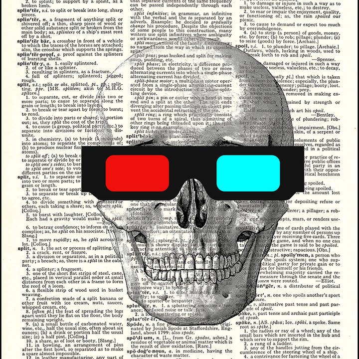 Skull with 3D Glasses Dictionary Art Print