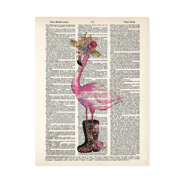 Flamingo with Rain Boots Dictionary Art Print