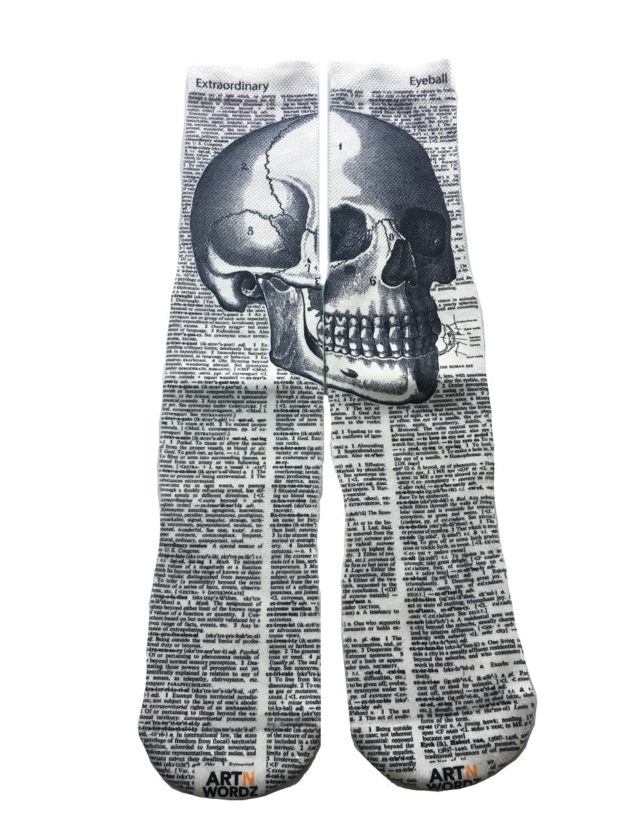 Wearable The Head Skull Unisex Dictionary Art Socks