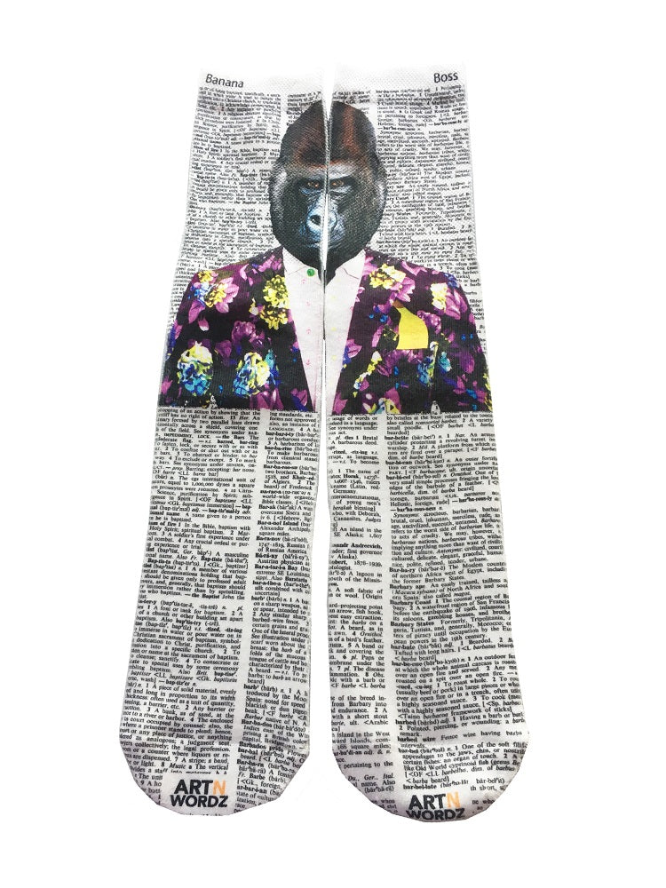 Wearable Monkey Business Unisex Dictionary Art Socks
