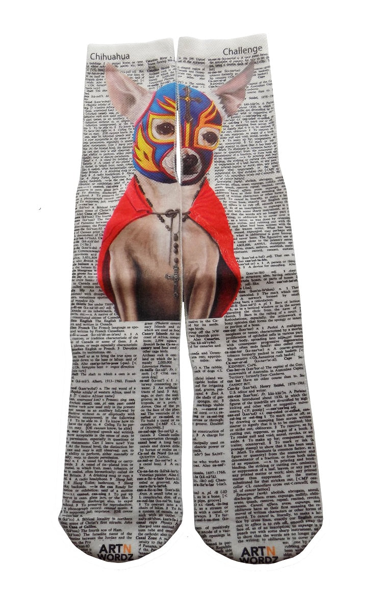 Wearable Lucha Libre Chihuahua Unisex Dictionary Art Socks