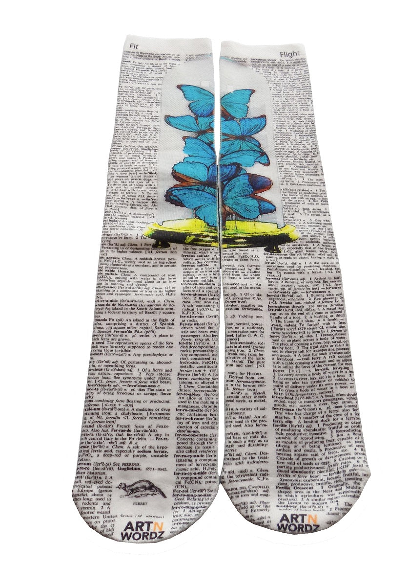 Wearable Butterfly in Glass Unisex Dictionary Art Socks