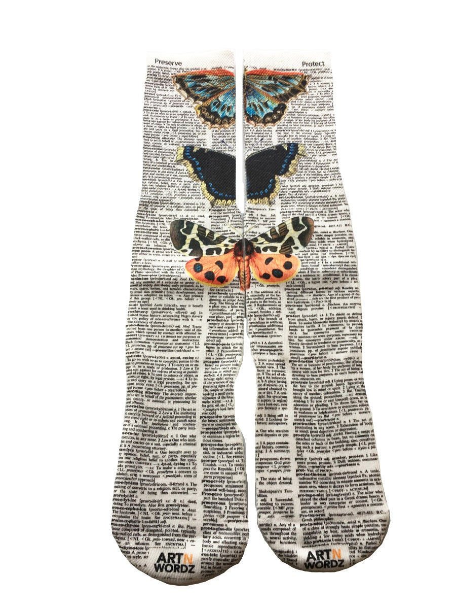 Wearable Stacked Butterflies Unisex Dictionary Art Socks