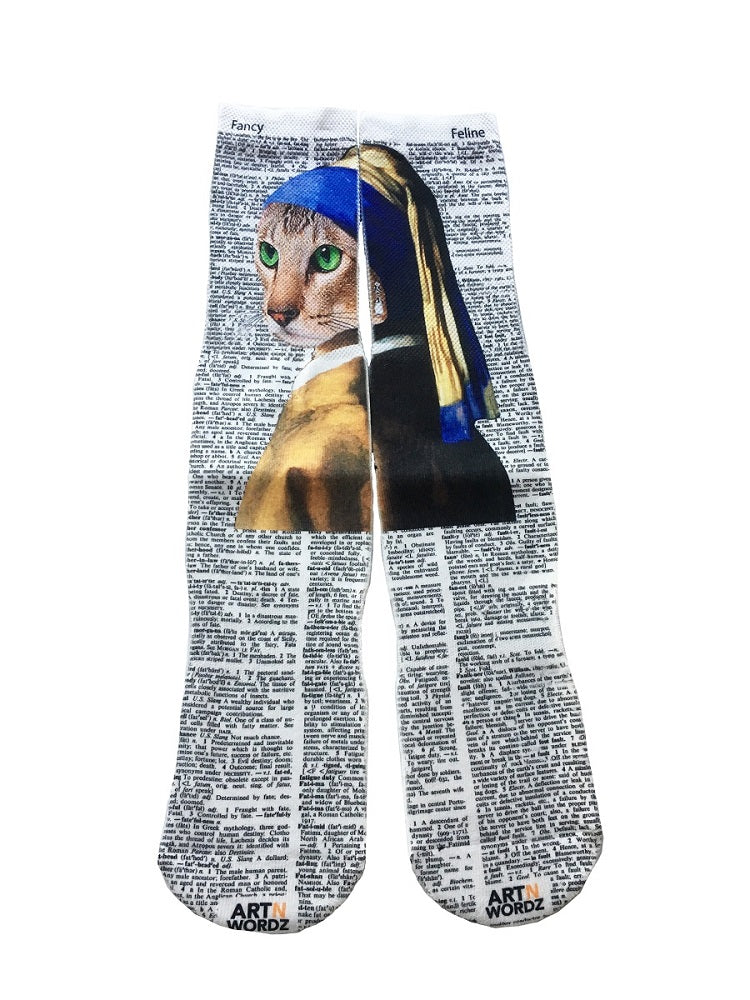 Wearable Blue Cat Unisex Dictionary Art Socks