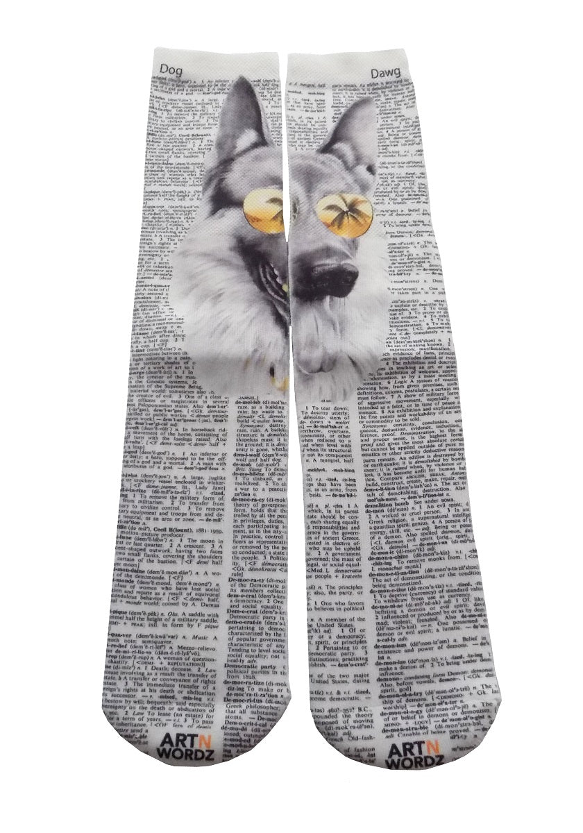 Wearable Miami Dog Unisex Dictionary Art Socks