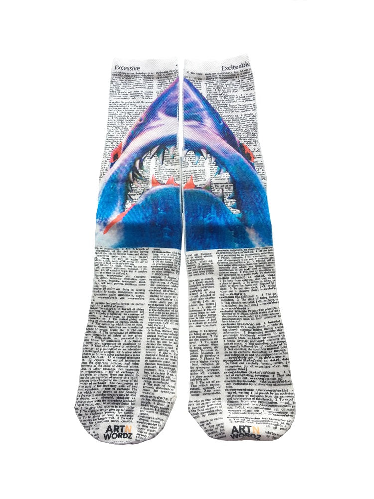 Wearable Shark Attack Unisex Dictionary Art Socks