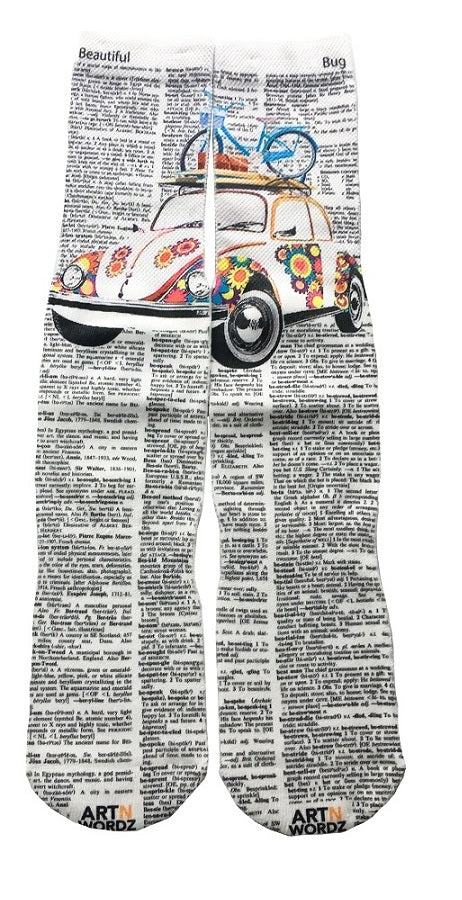 Wearable VW Bug Unisex Dictionary Art Socks