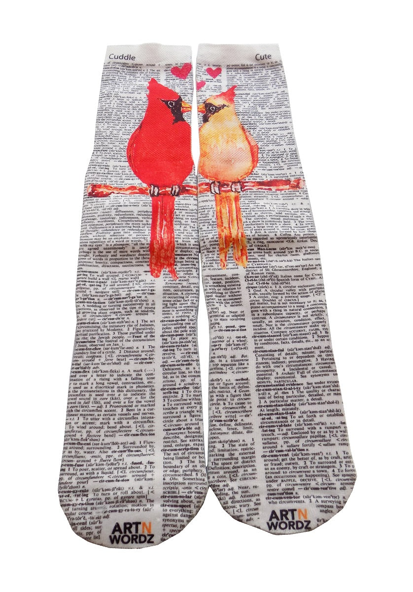 Wearable Lovebirds Cardinals Unisex Dictionary Art Socks