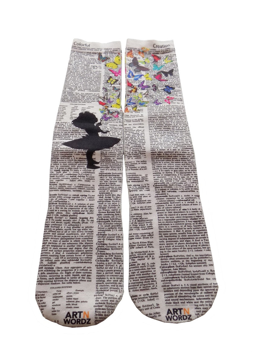 Wearable Butterflies Fly Unisex Dictionary Art Socks