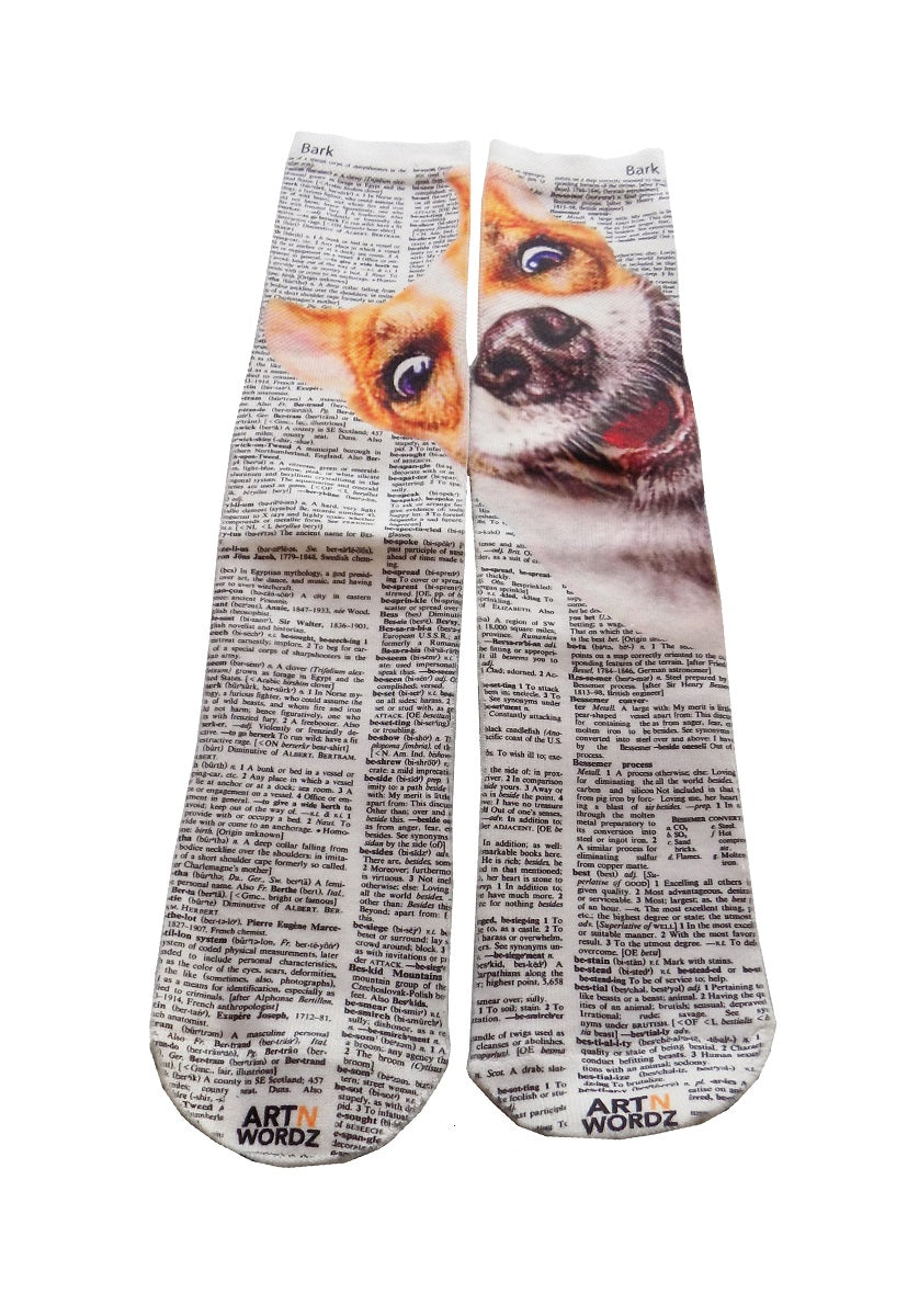 Wearable Woof Dog Unisex Dictionary Art Socks