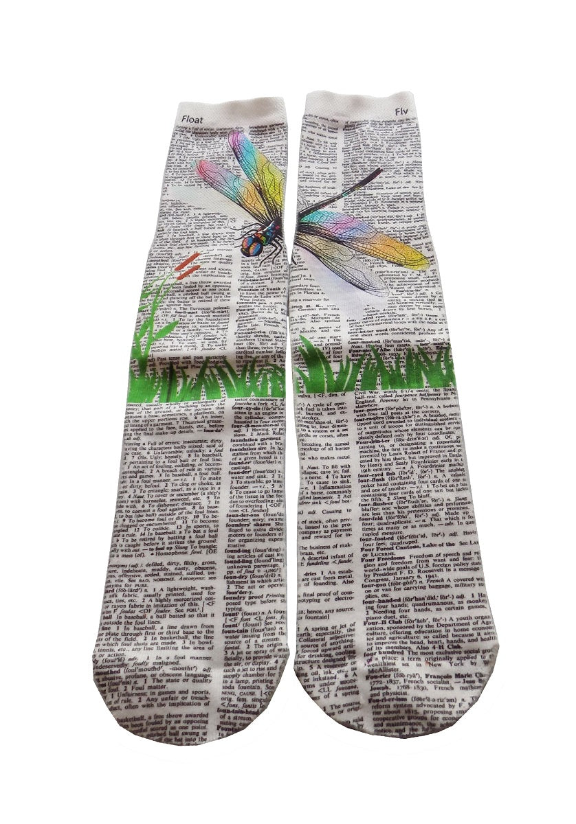 Wearable Dragonfly Unisex Dictionary Art Socks