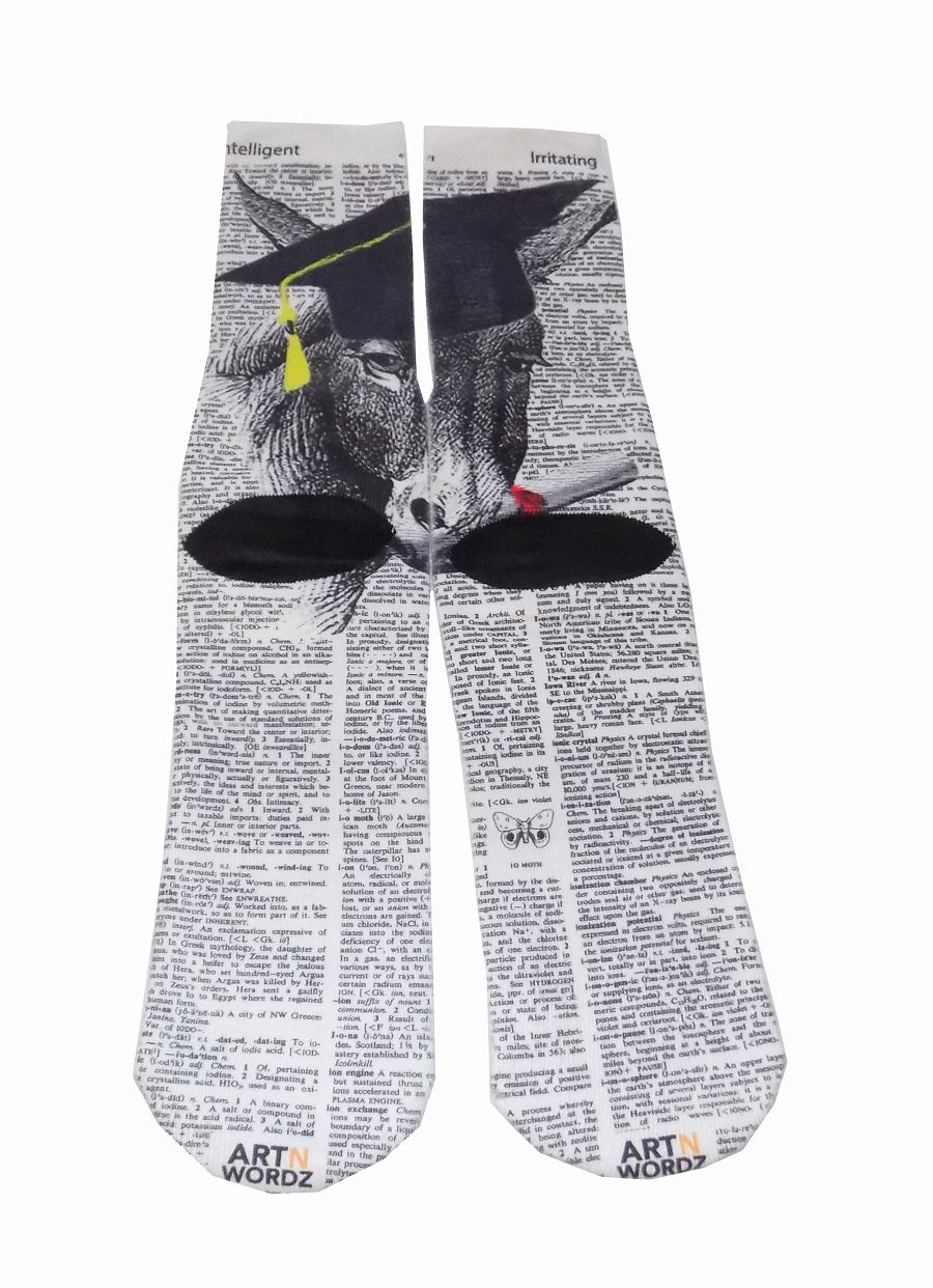 Wearable The Smart Ass Donkey Unisex Dictionary Art Socks