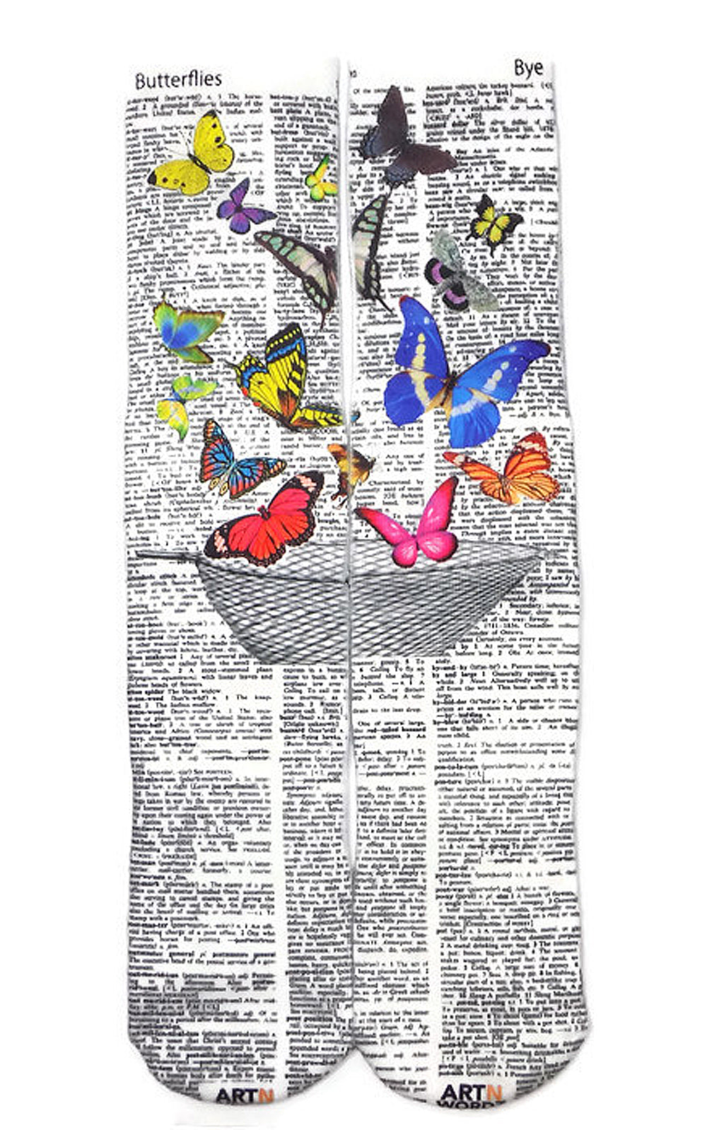 Wearable Butterfly Net Unisex Dictionary Art Socks
