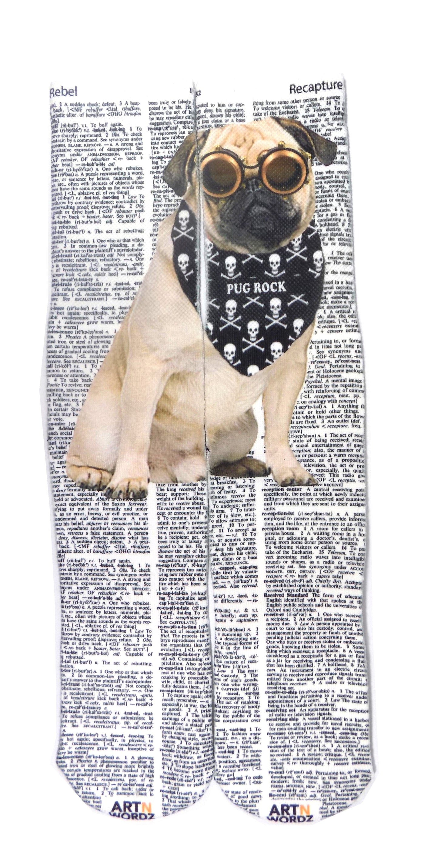 Wearable Steampunk Pug Unisex Dictionary Art Socks