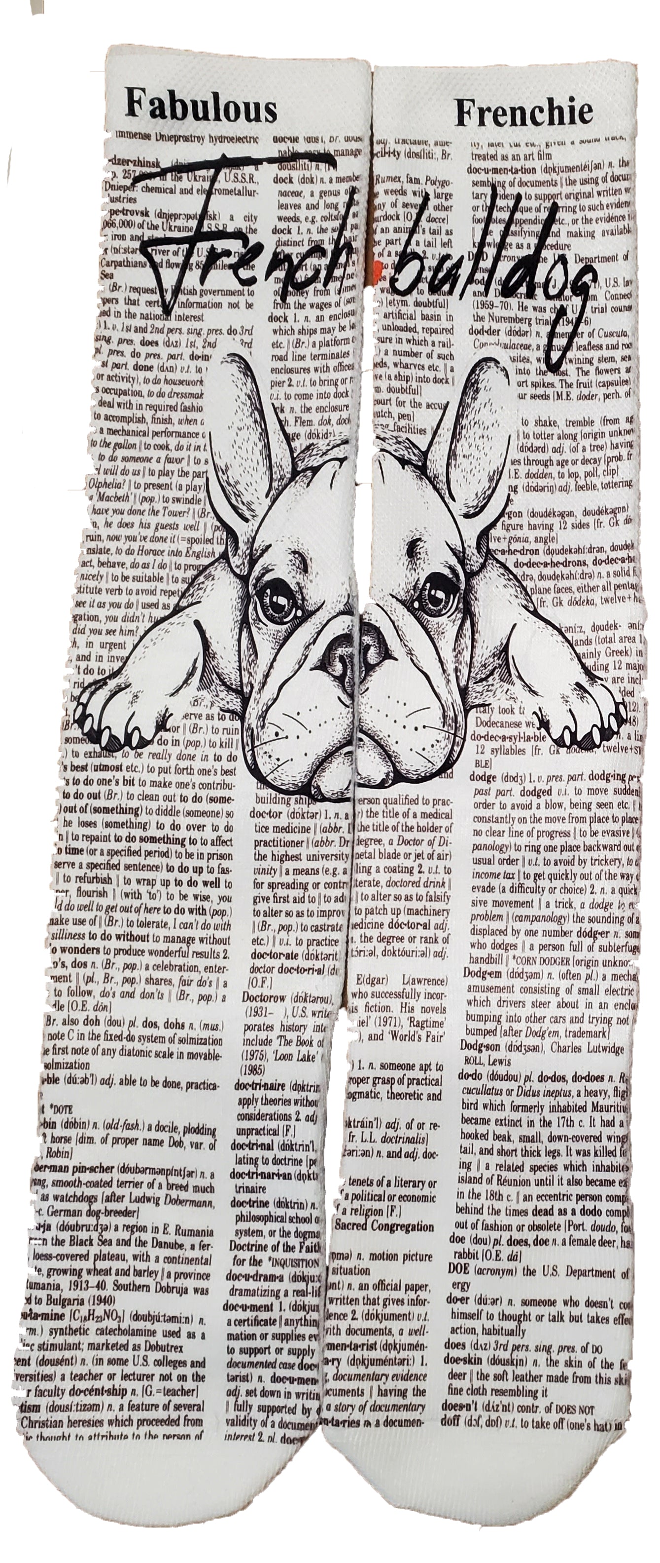Fabulous Frenchie French Bulldog Unisex Dictionary Art Socks