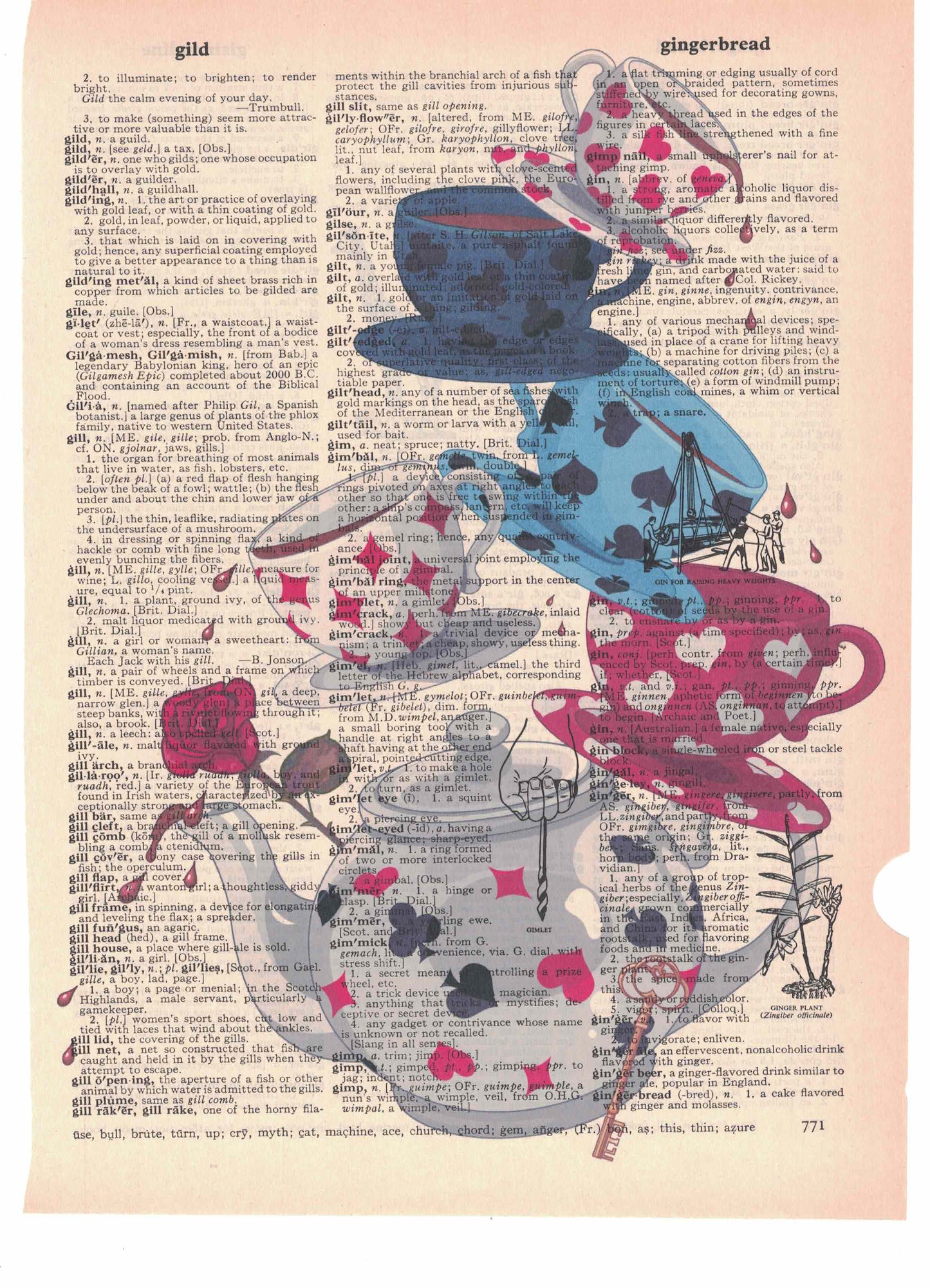 Teacups with Tea Pot Dictionary Art Print
