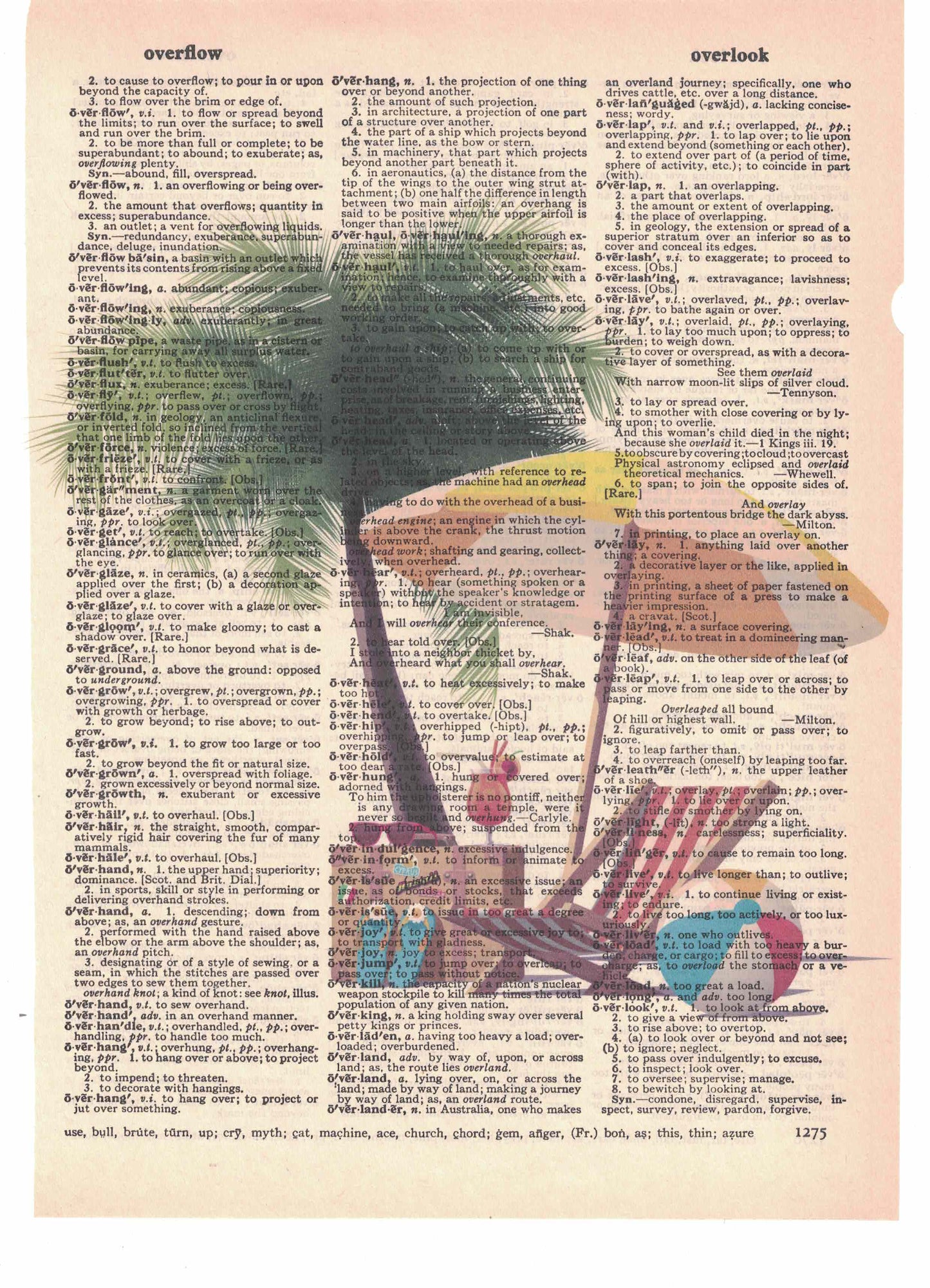 Beach Umbrella with Palm Tree Dictionary Art Print