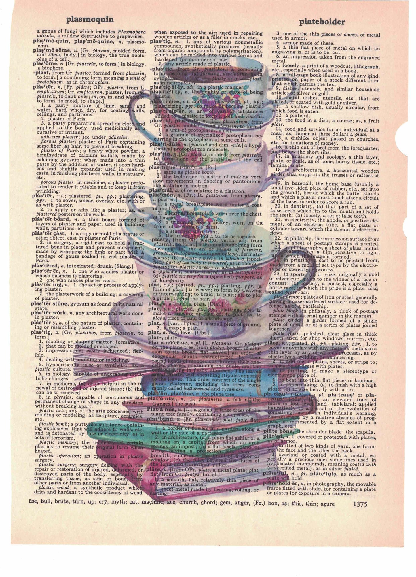 Teacups on Books Dictionary Art Print