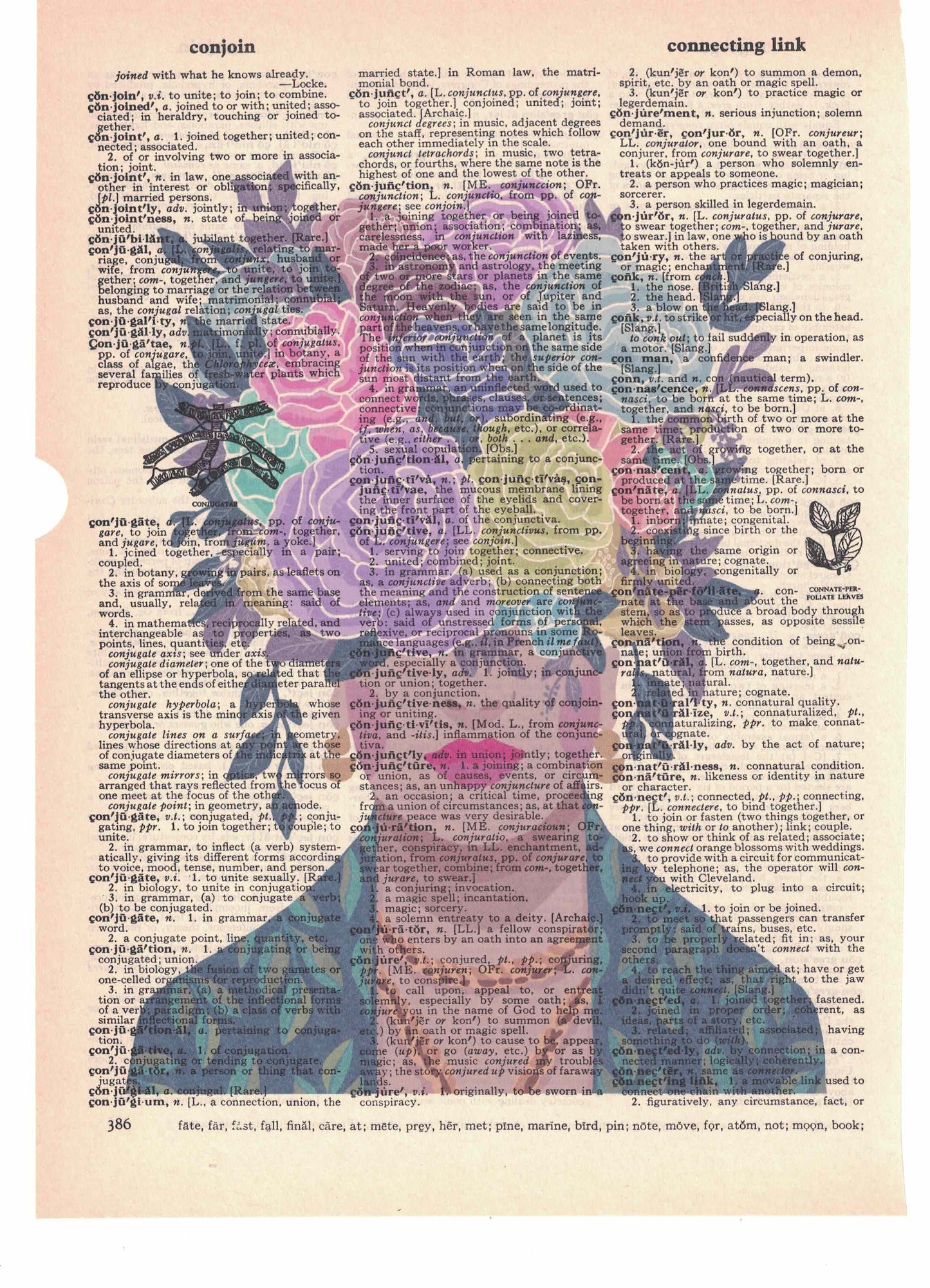 Frida Flowers Dictionary Art Print