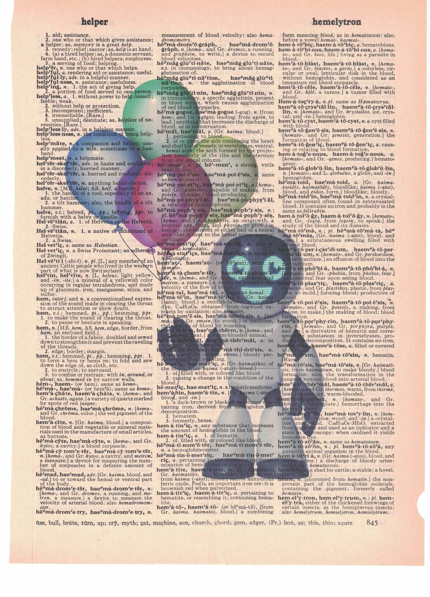 Robot with Balloons Dictionary Art Print