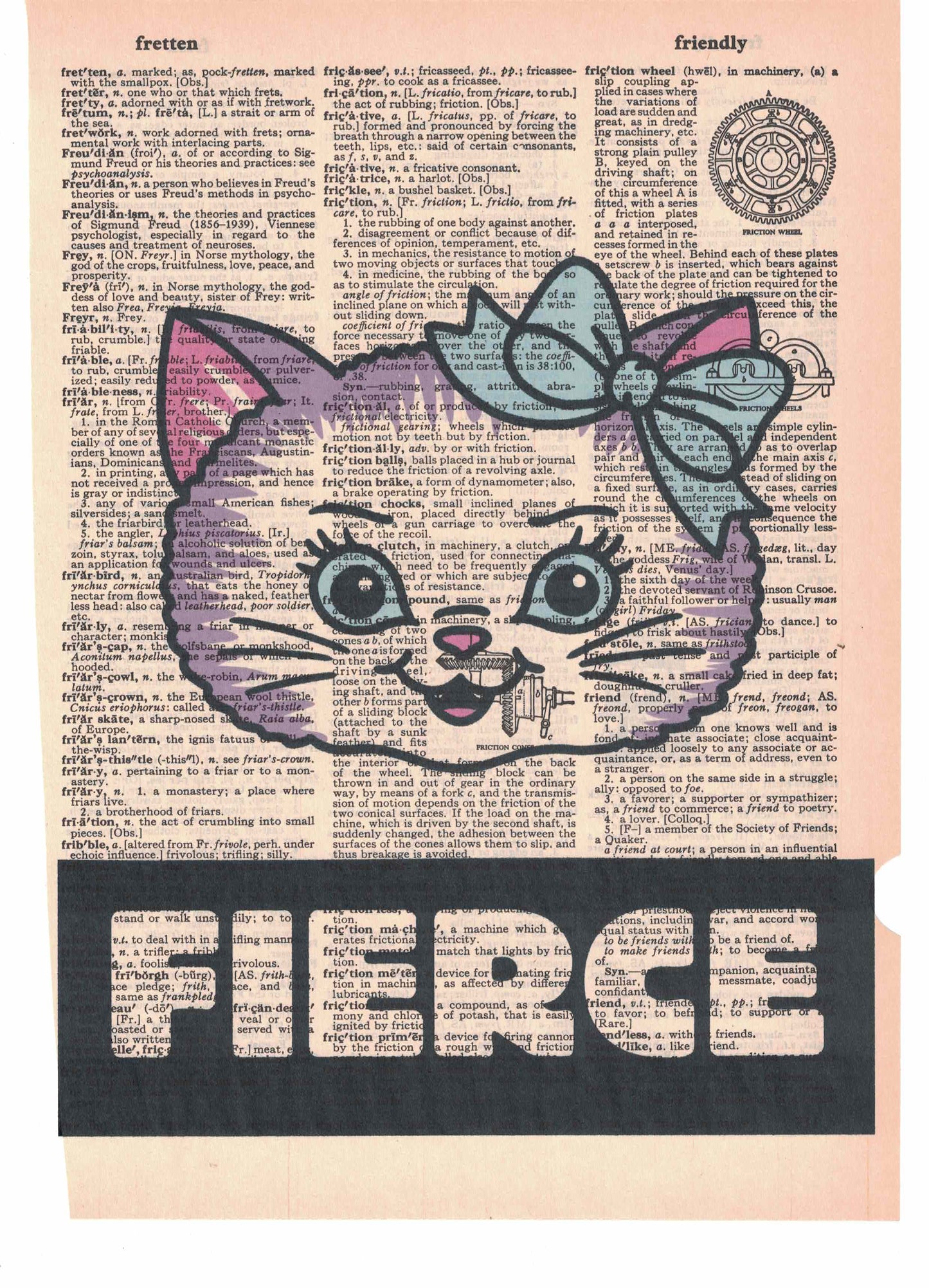Fierce Kitten Cat Dictionary Art Print