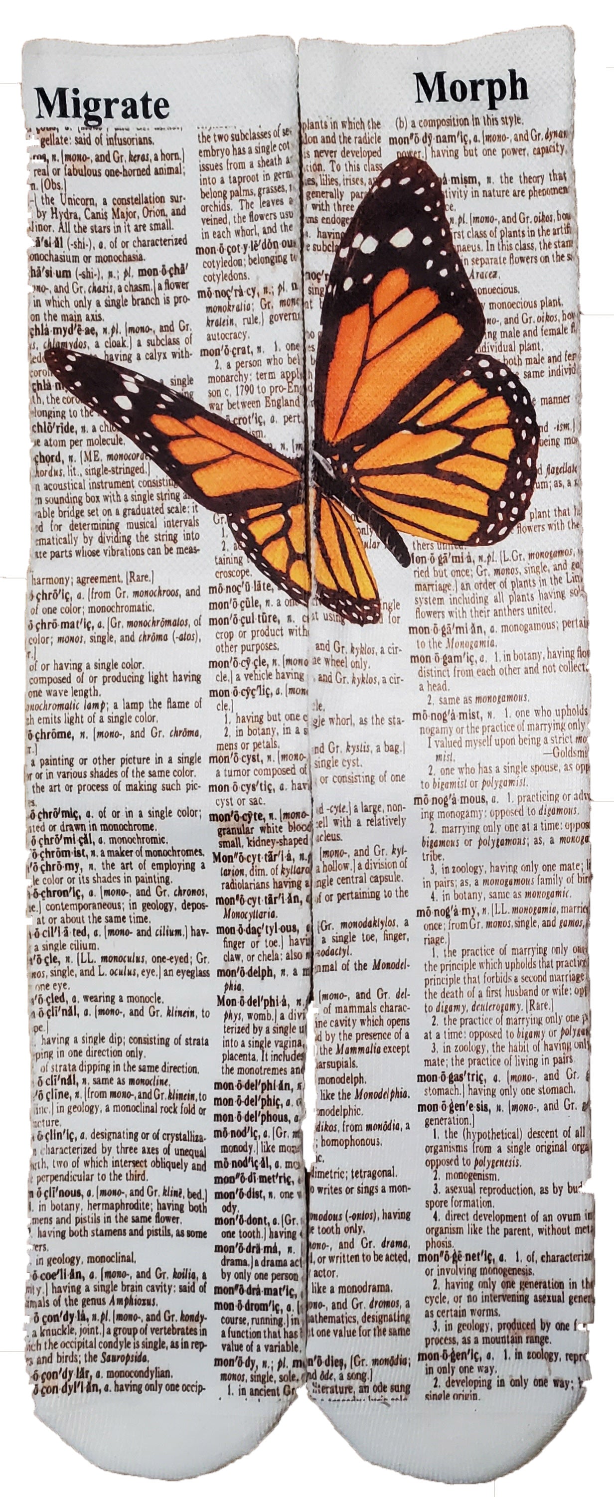 Migrate Morph Monarch Butterfly Unisex Dictionary Art Socks