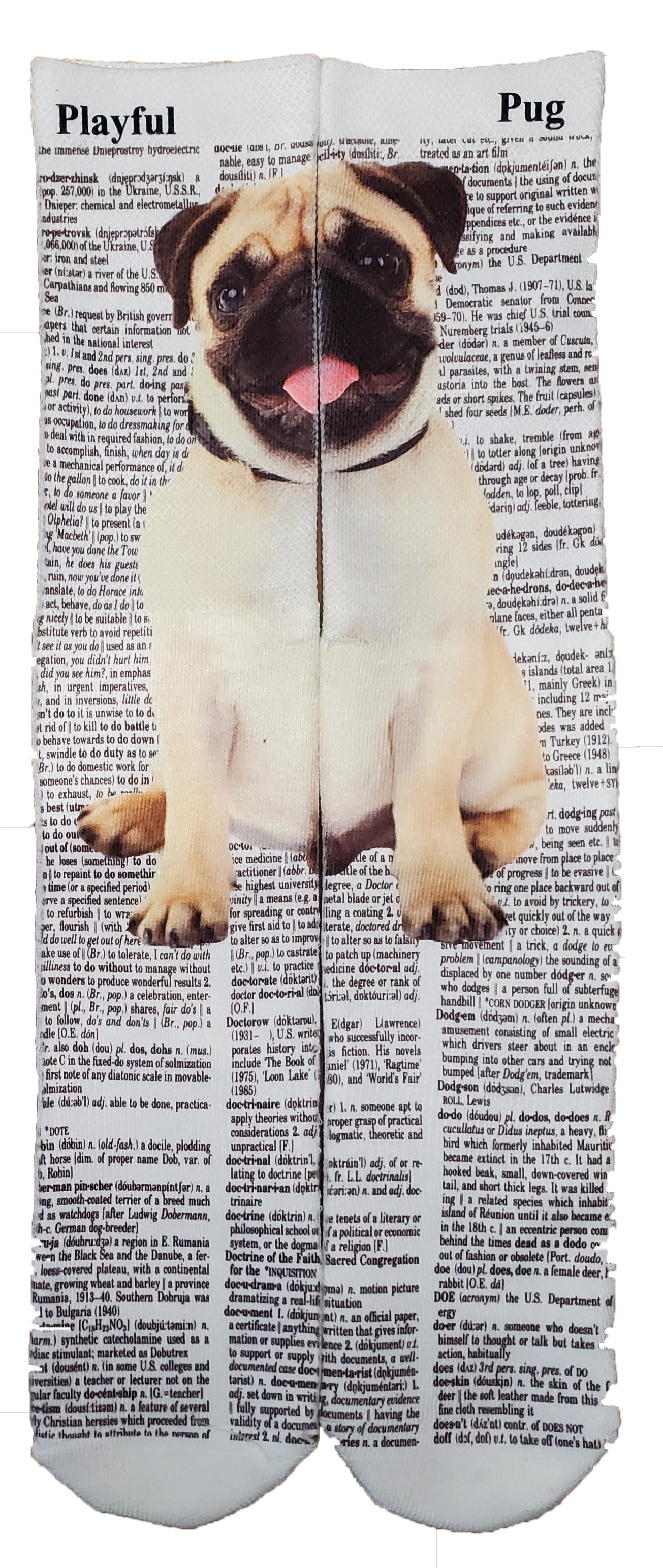 Playful Pug Dog Unisex Dictionary Art Socks