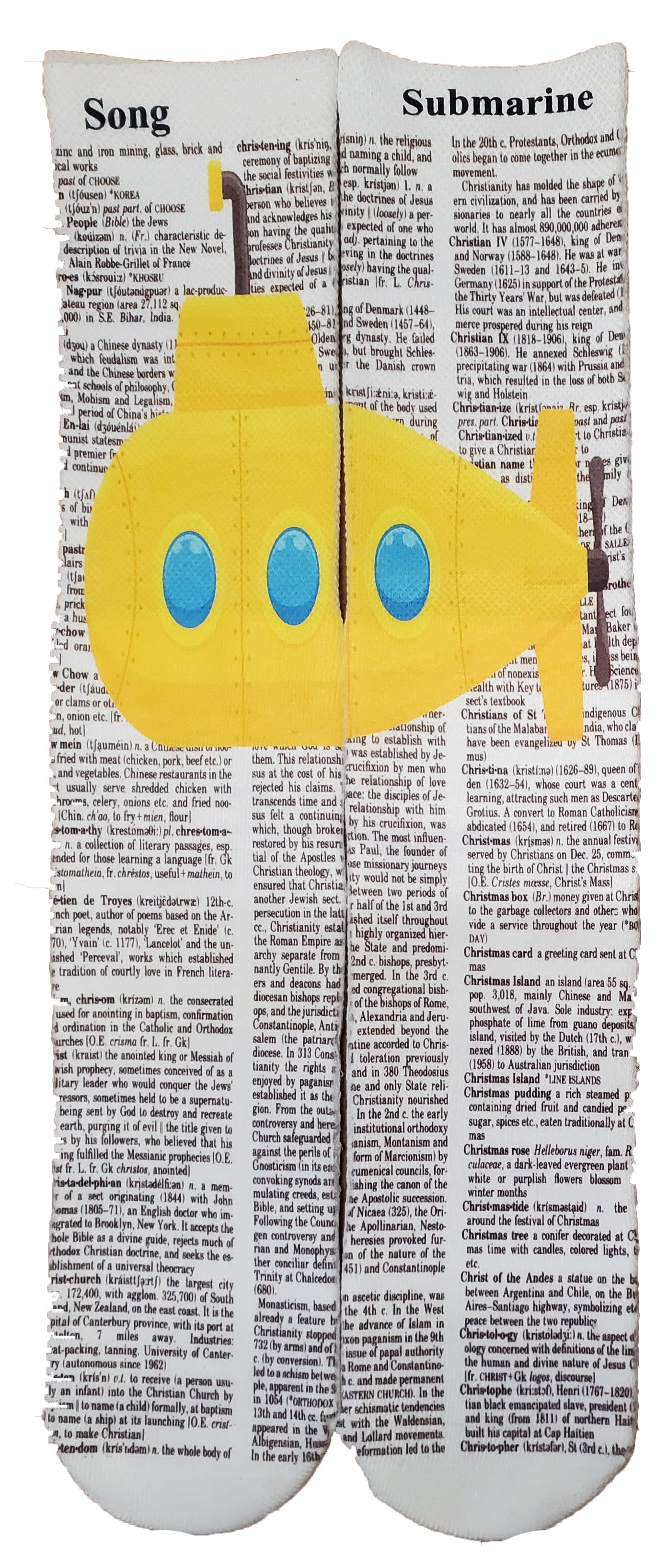 Song Yellow Submarine Unisex Dictionary Art Socks