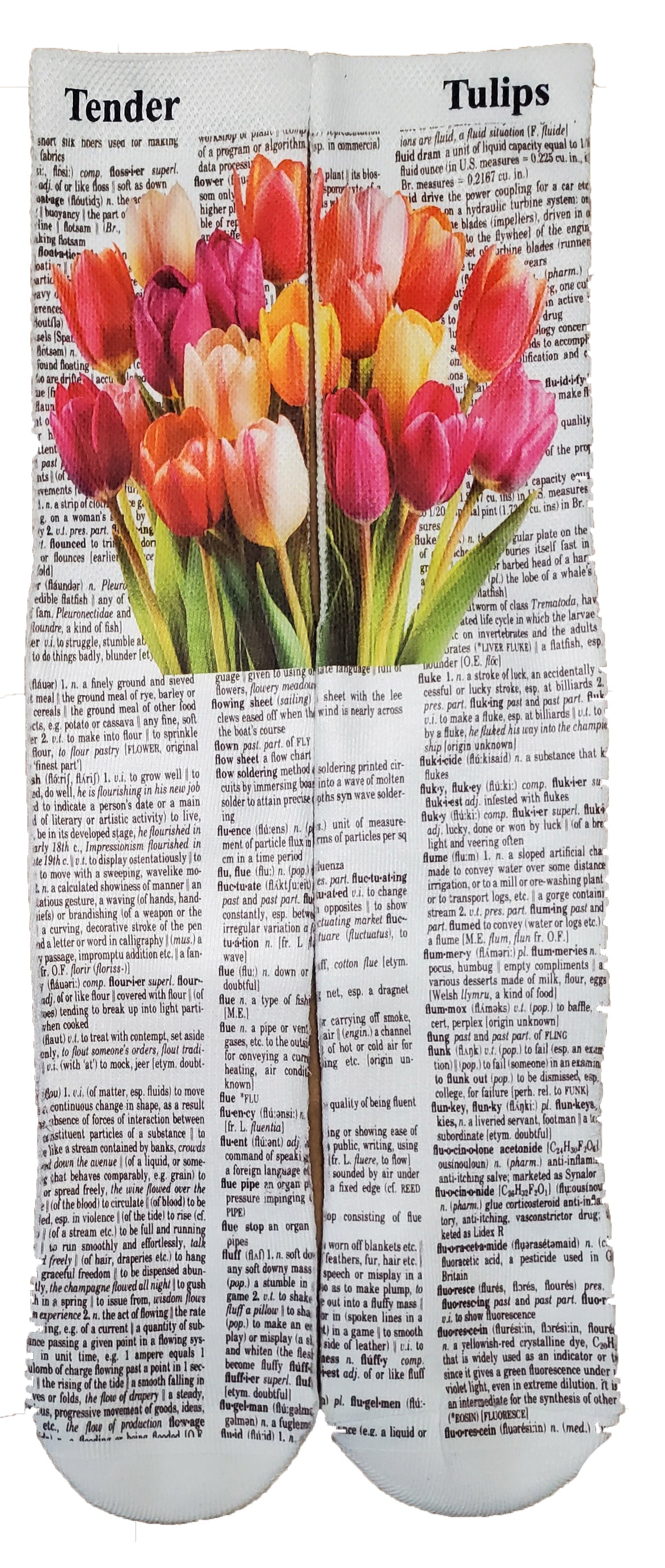 Tender Tulips Flowers Unisex Dictionary Art Socks