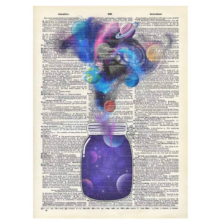 Space Planets in a Jar Vintage Dictionary Art Print