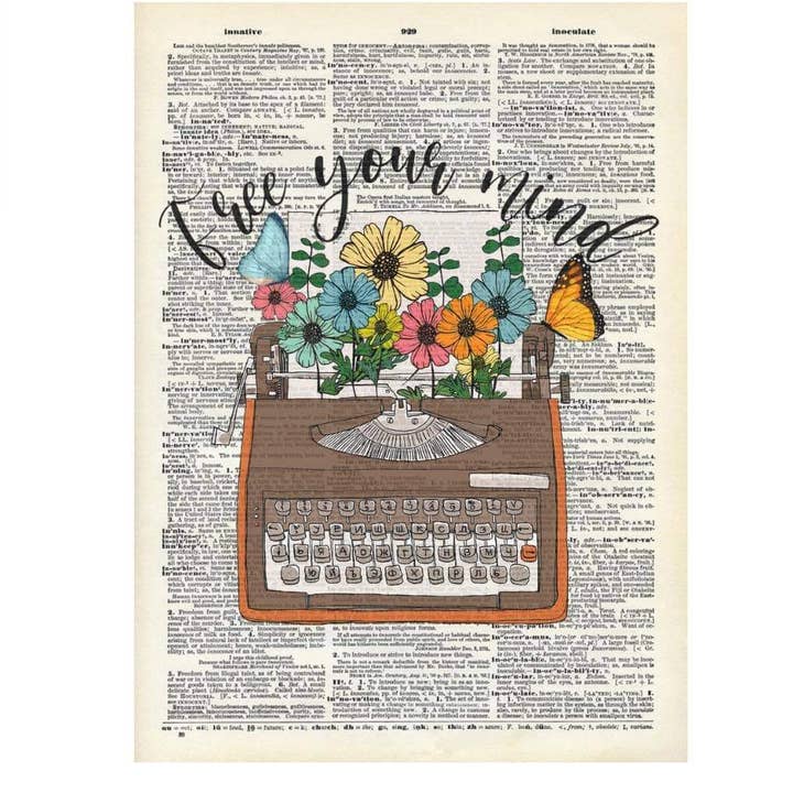 Free Your Mind Typewriter Flowers Dictionary Art Print