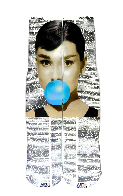 Wearable Audrey Bubble Unisex Dictionary Art Socks