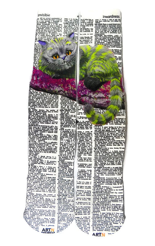 Wearable Cheshire Cat Unisex Dictionary Art Socks