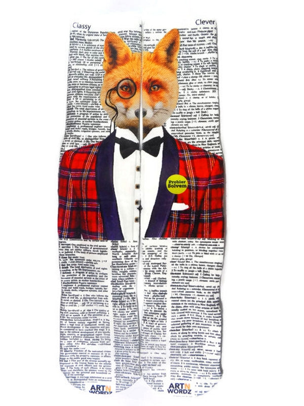 Wearable Clever Fox Unisex Dictionary Art Socks