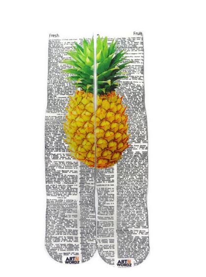 Wearable Yellow Pineapple Unisex Dictionary Art Socks