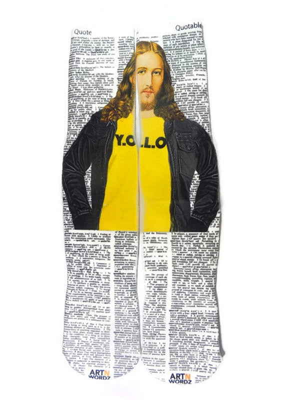 Wearable YOLO Jesus Unisex Dictionary Art Socks