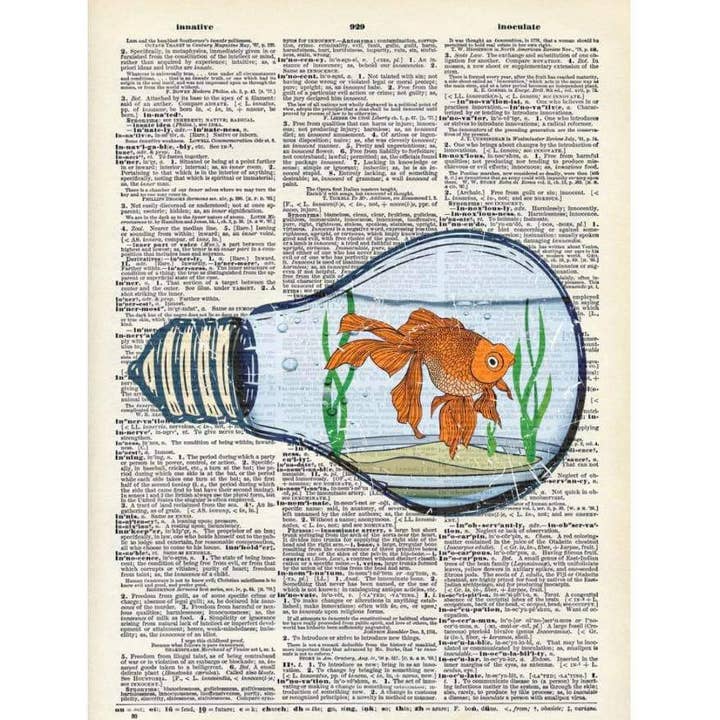 Goldfish Lightbulb Dictionary Art Print