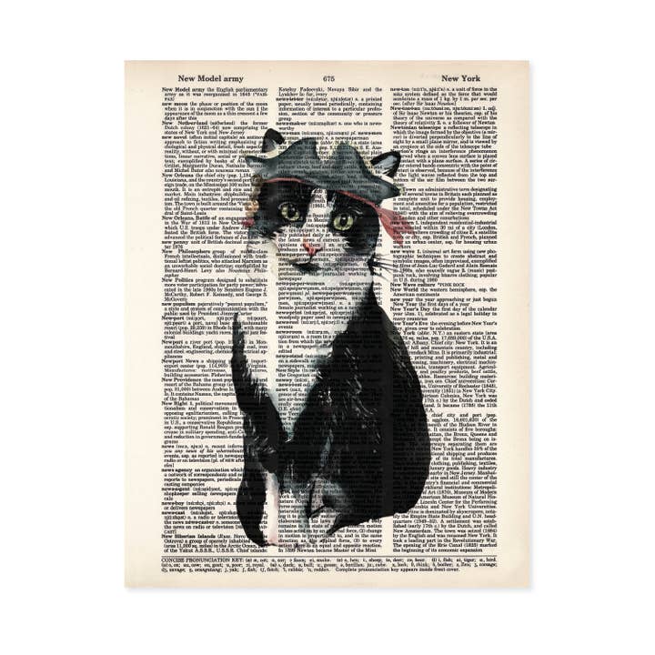 Cat with Pirate Hat Dictionary Art Print