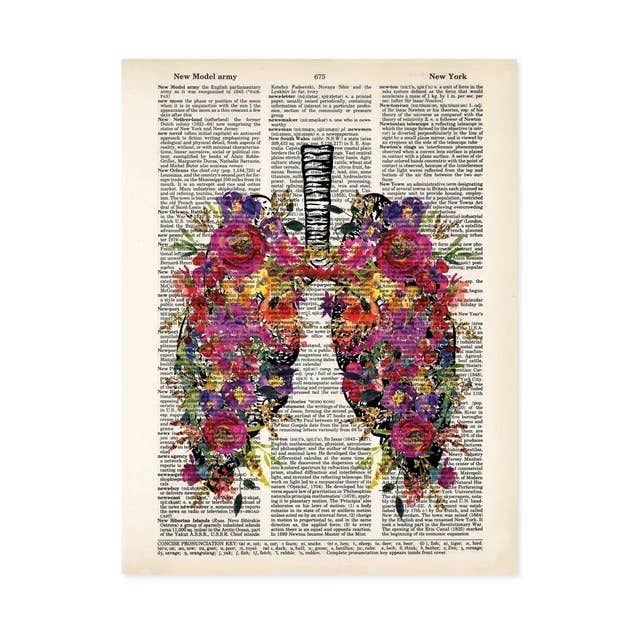 Lungs Beautiful Watercolor Multiple Flowers Dictionary Art Print