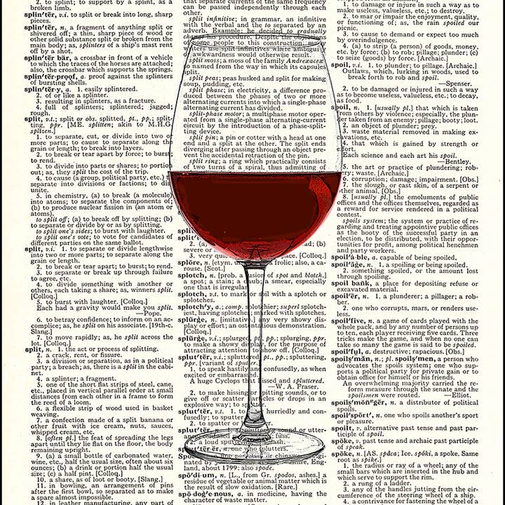 Red Wine Glass Dictionary Art Print